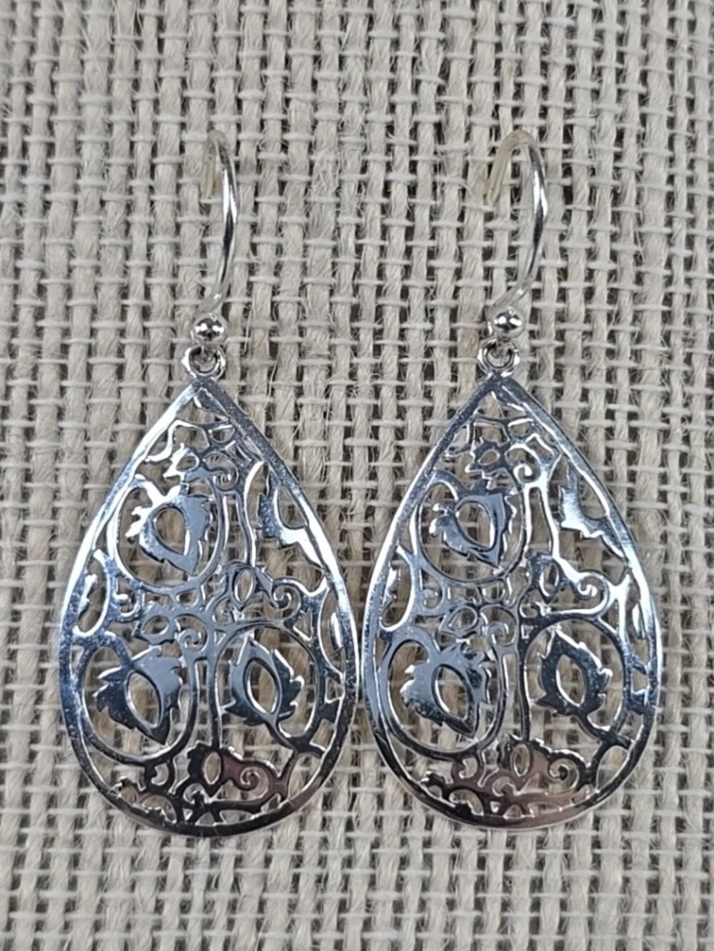 Sterling Silver Filigree Teardrop Dangle Earrings Women’s Elegant Boho Jewelry..